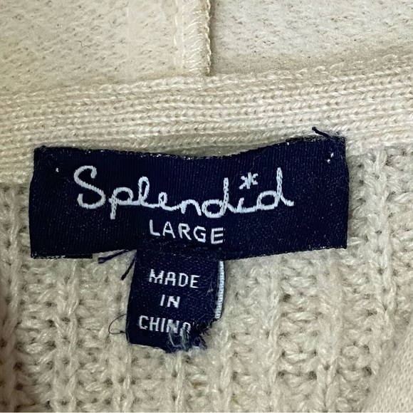 Splendid women cream fuzzy sweater knit longsleeves hoodie sweater. Size L. Used - Picture 5 of 7